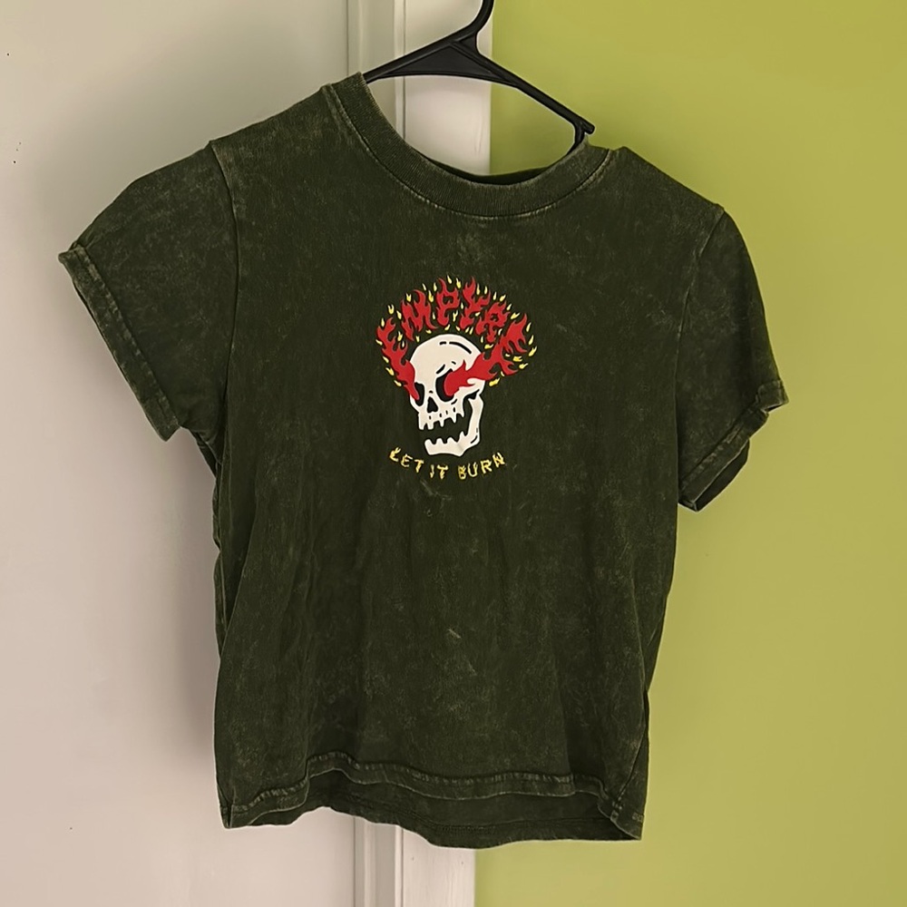 Empyre Green Crop Top with Skull Graphic